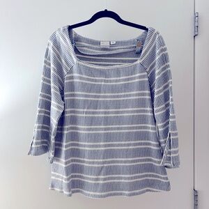 Anthropologie Blue and White Boat Neck Blouse- L